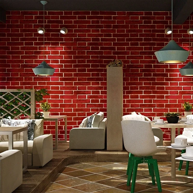 Nostalgic 3D three-dimensional simulation brick pattern red brick wallpaper Cafe Bar Restaurant red brick wallpaper