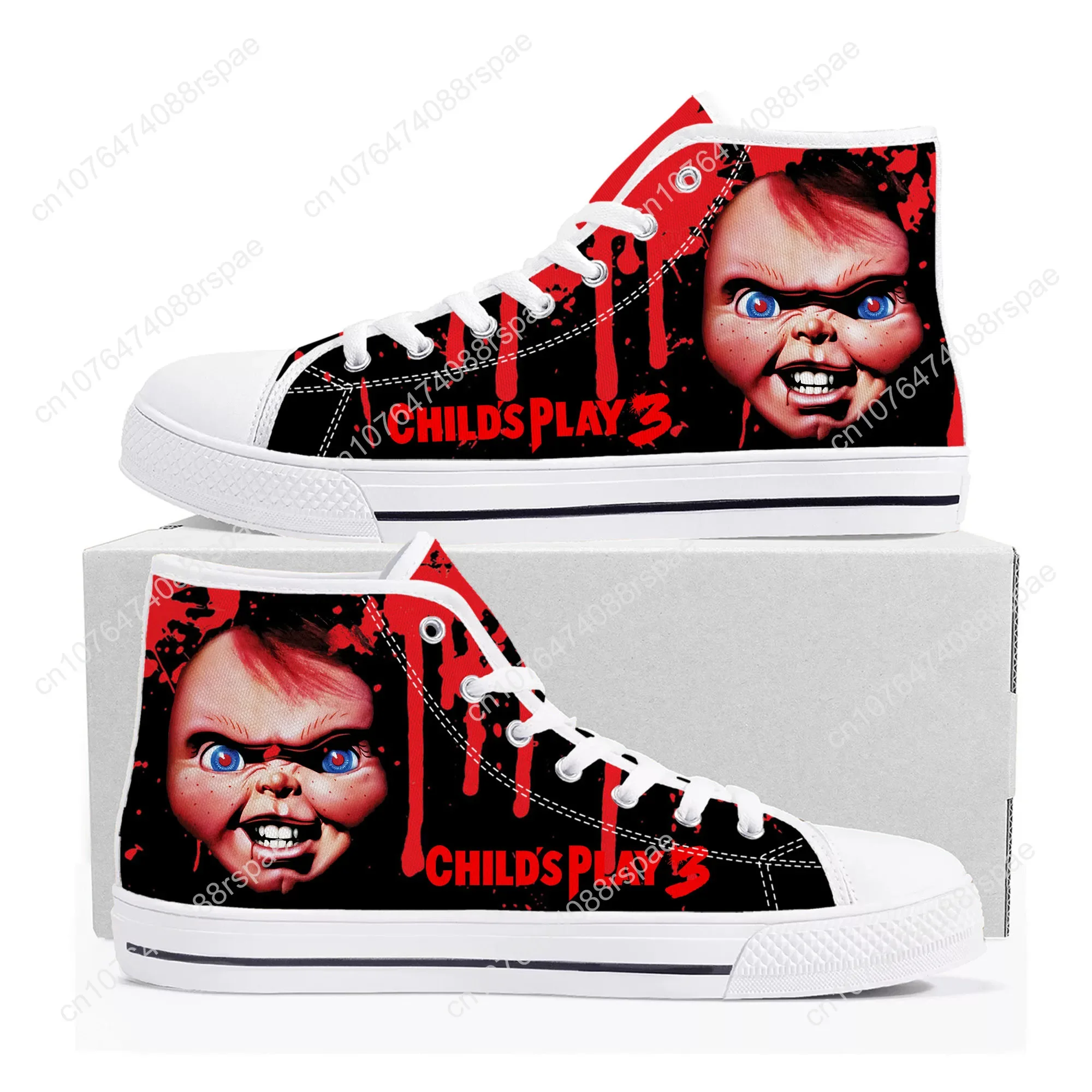 Film horor anak-anak bermain Chucky Sneakers kualitas tinggi Terbaik Pria Wanita remaja sepatu kanvas kasual sepatu pasangan sepatu kustom