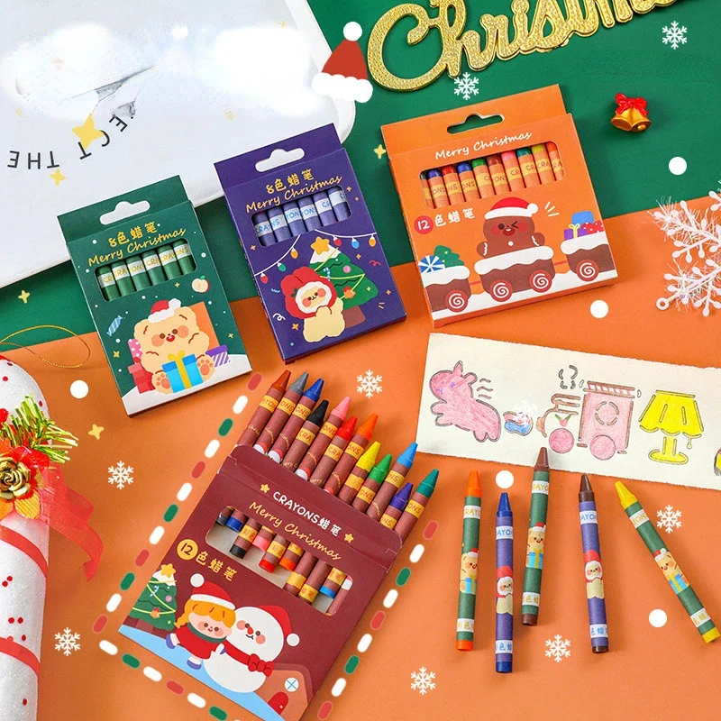 Christmas Cartoon 8 Colors/12 Colors Non-Toxic Crayon Oil Painting Stick Kids Student Pastel Pencils For Drawing Colored Pencils