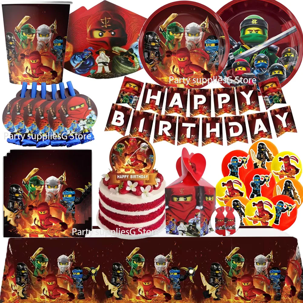 Ninja Themed Birthday Party Supplies Disposable Cup Plate Balloon Tablecloth Banner Cake Topper for Kids Baby Shower Decoation