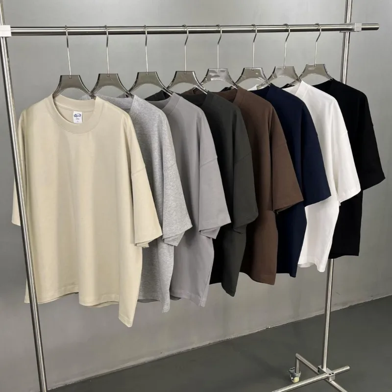 Luxury Design Men's Boxy Short Sleeve 275G Cotton Oversized Loose Round Neck T-shirt High Street Couple Solid Color Top Tees