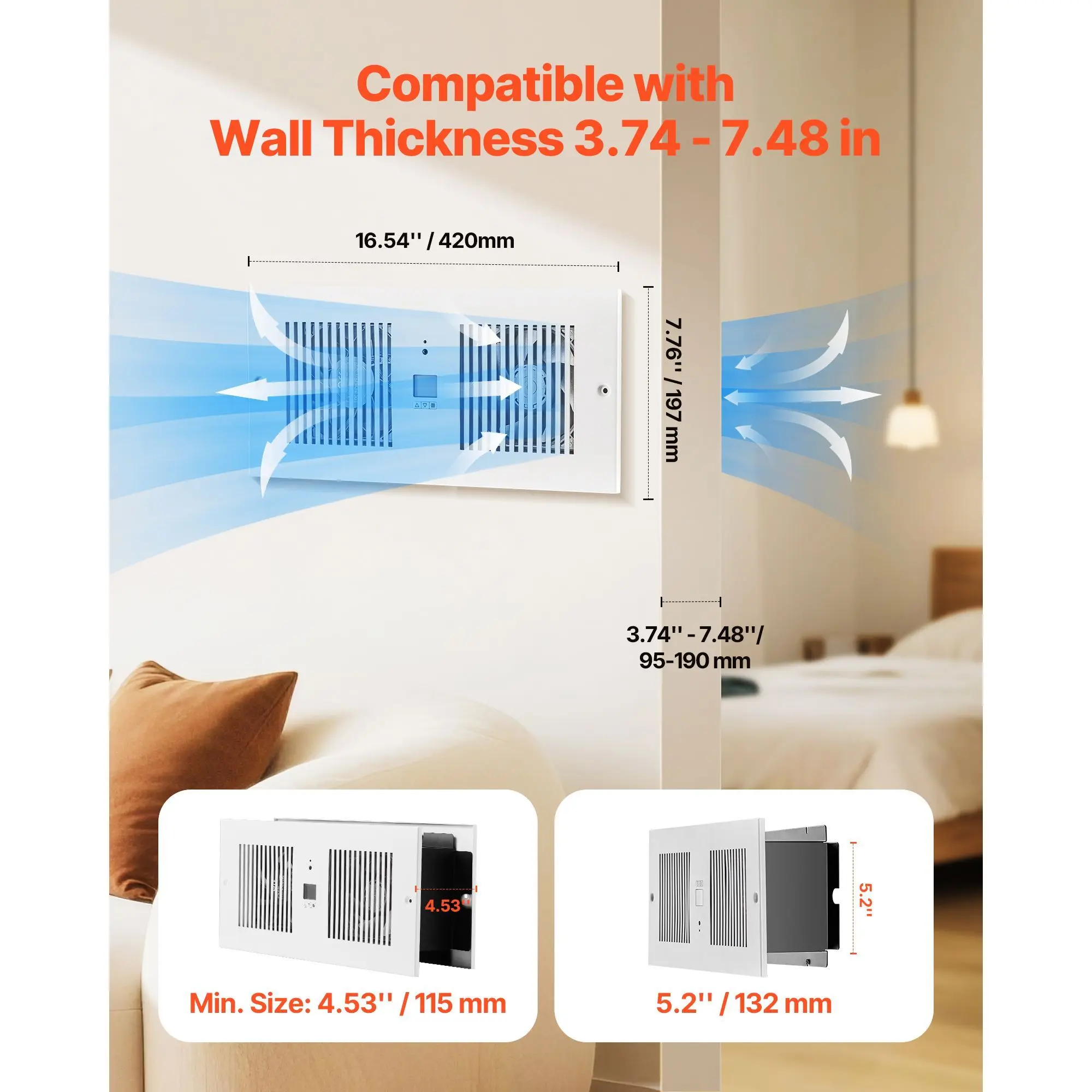 4-Inch Room to Room Fan, 2-in-1 300 CFM Through Wall Fan with Remote Control & Temperature Control, 10-Speed Ventilation Quiet Vent for Kitchen, Living & Laundry Room, Workshop