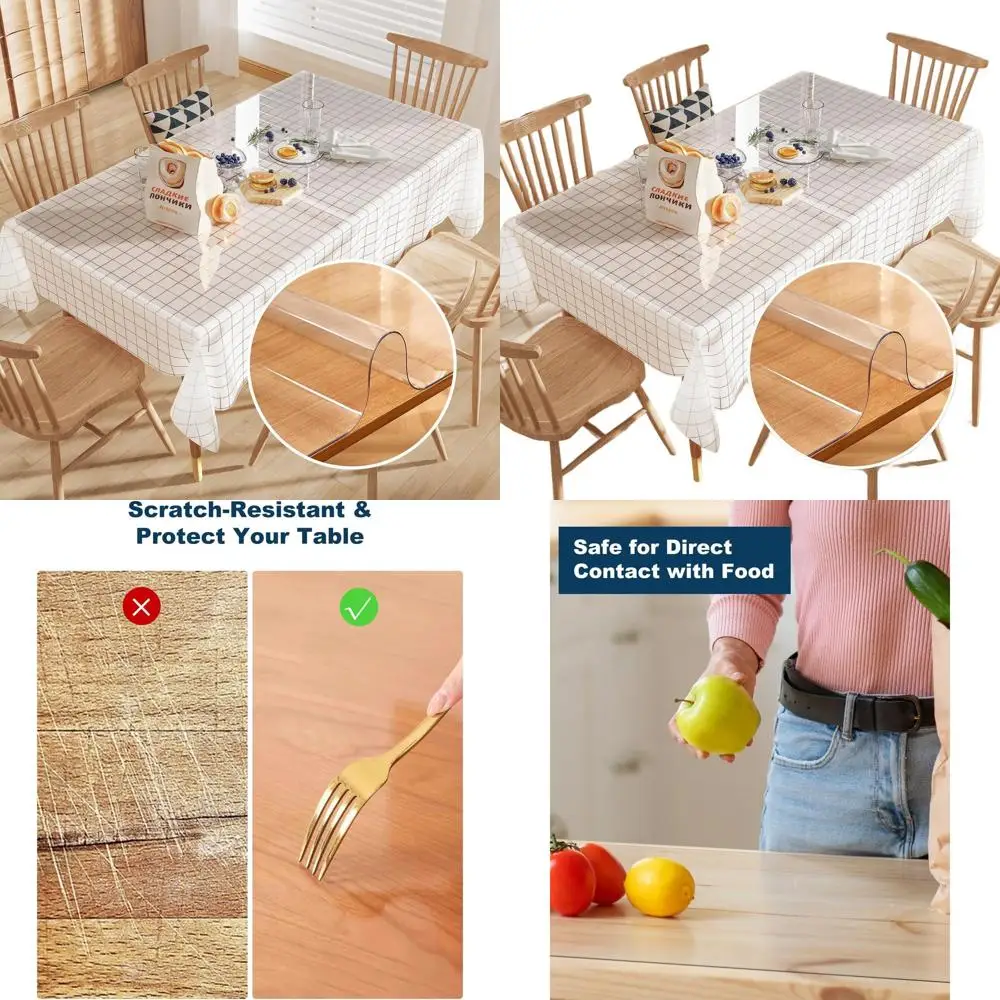 

Spill-Resistant Clear Plastic Table Cover, 42x96, 1.5mm Thick Rectangle Desk Mat for Dining & Office Use