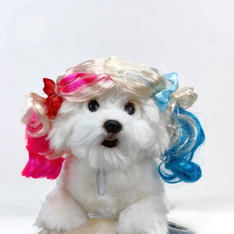 Funny Pet Wig Cosplay Costume Accessories Cat Dog Wig Pet Supplies Halloween Quinn Cos Hair Straight Curly Blonde Hair