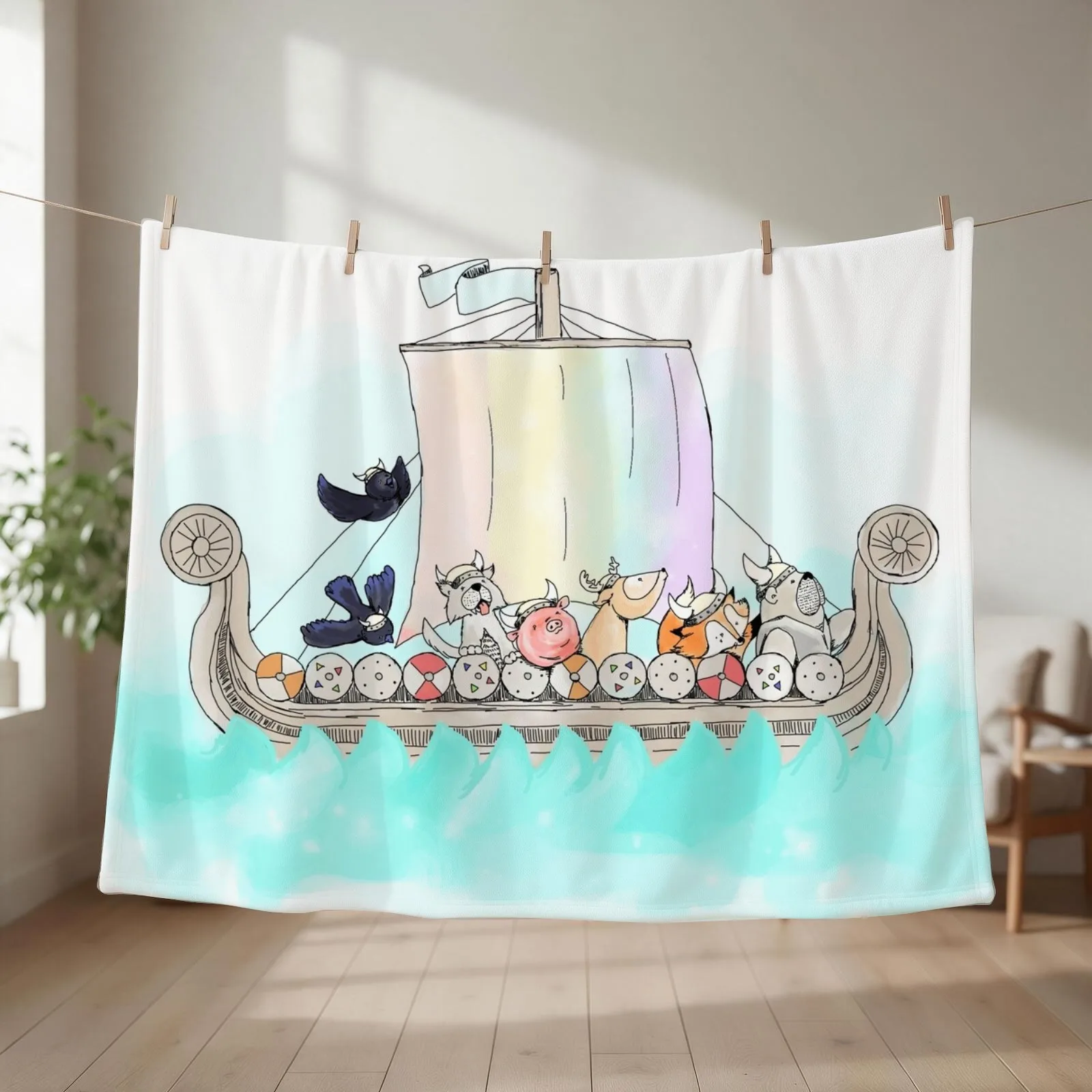 Viking Animal Longship Blanket Throw Blanket couch cozy soft plush fuzzy picnic outdoor blanket