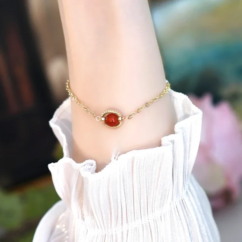 Mosan Natural Sardonyx Bracelet 14K Plated Gold Fashion Jewelry Lucky for Women Gift