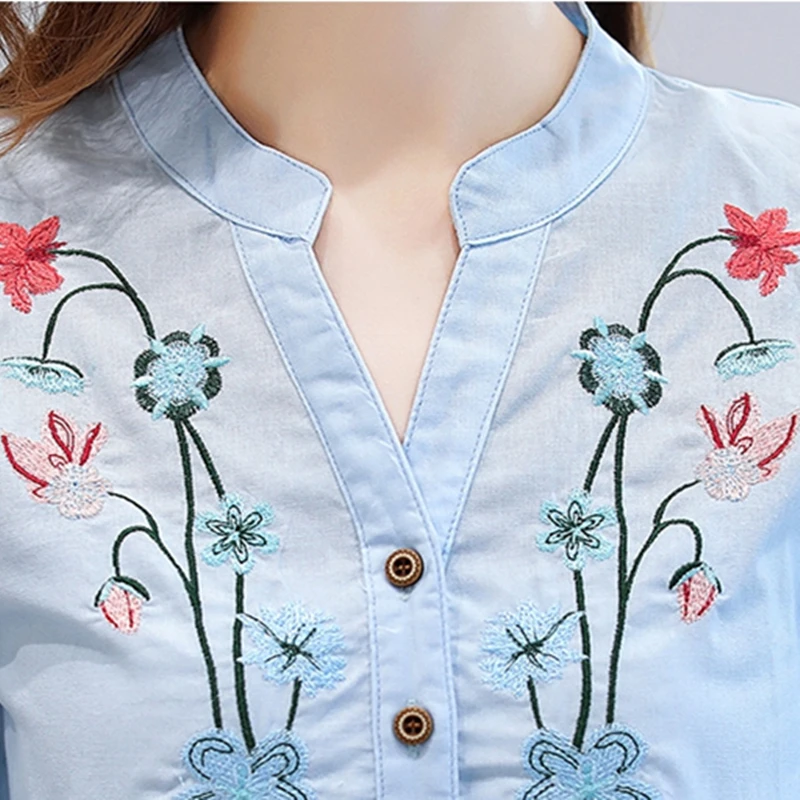 Autumn Cotton Linen V-Neck Blouse Shirt Women Summer Half Sleeve Fashion White OL Blouse V-neck Casual Women Tops Blusas D377