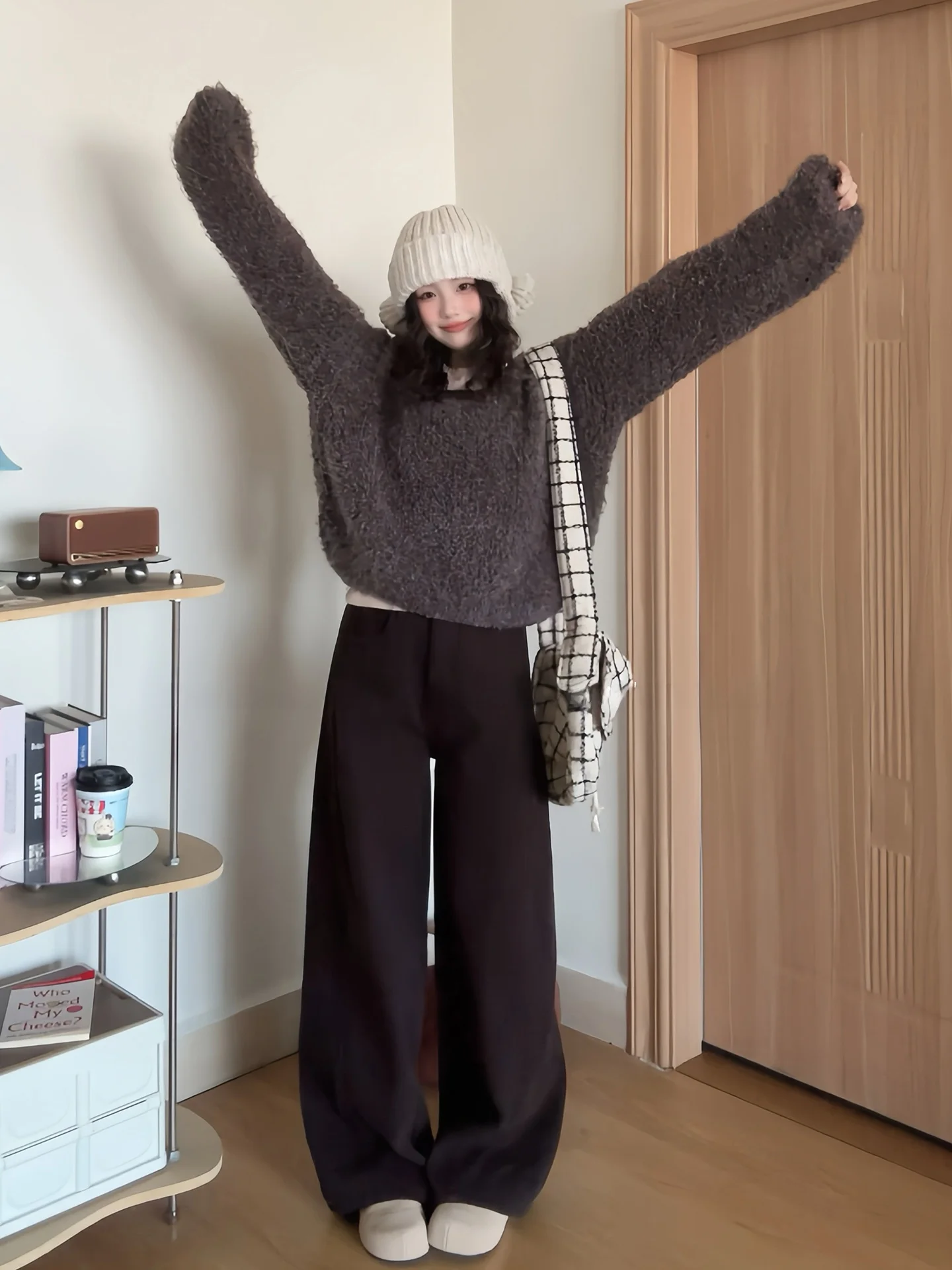 

Широкие джинсы с высокой талией на подкладке Fce, прямой крой, ретро Sle, тонкие зимние теплые утягивающие женские джинсовые брюки