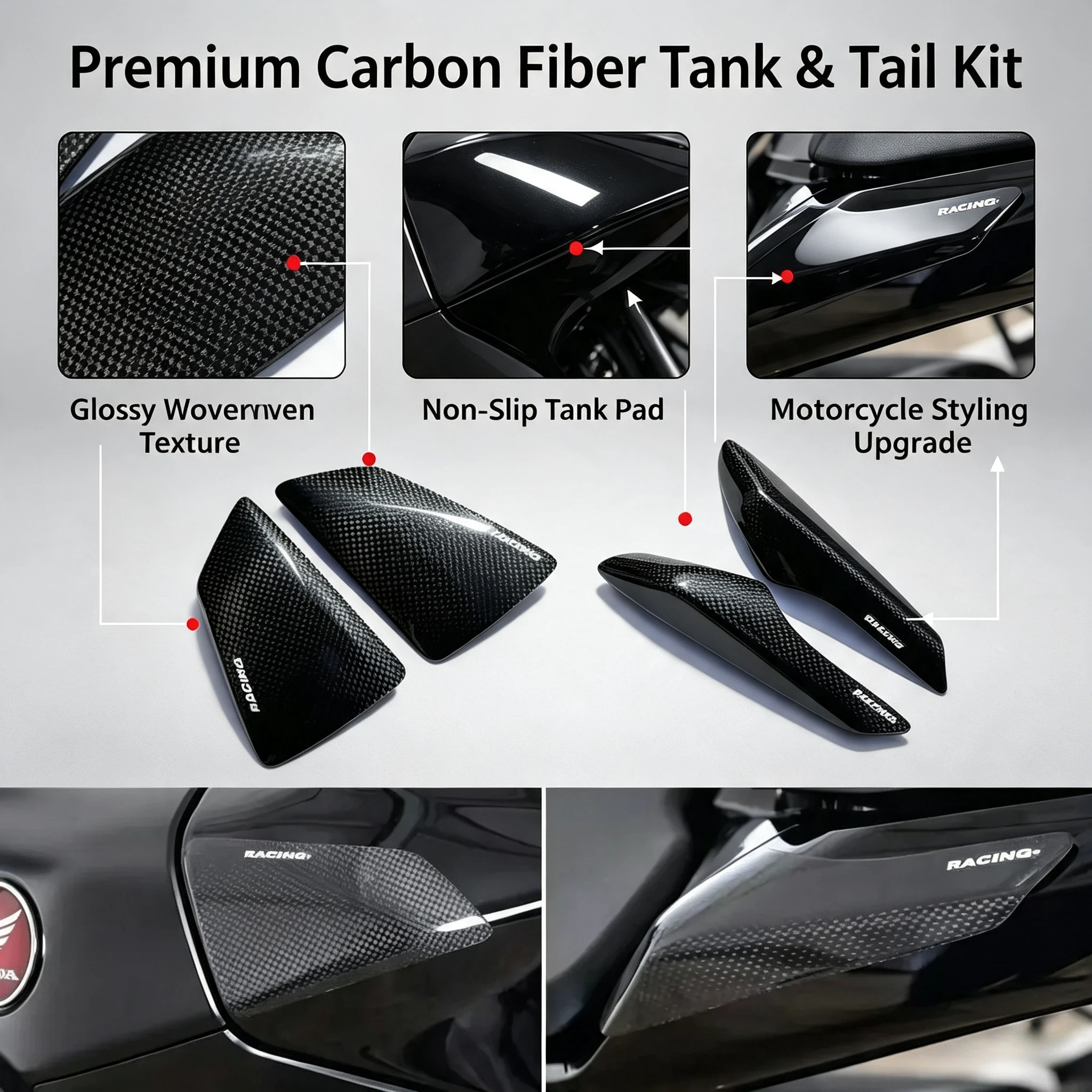 Carbon fiber stickers for motorcycle fuel tank and trunk sides For Honda CBR1000RR-R CBR1000RR-R SP 2020-2023