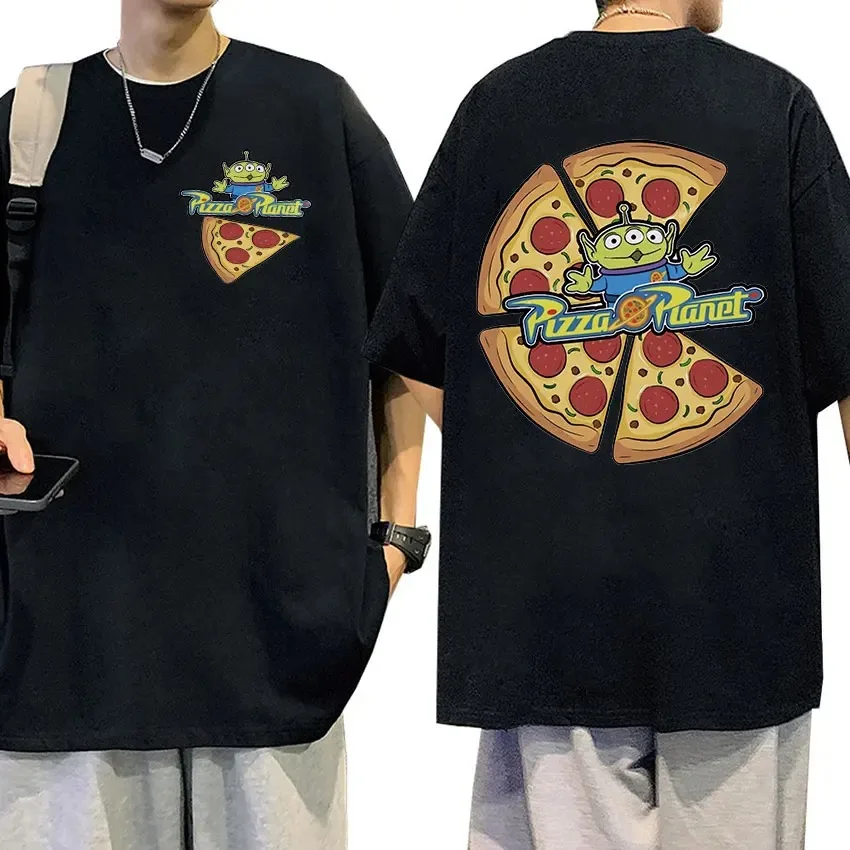 Cute Pizza Planet Print Graphic T Shirt Men Women Casual Fashion Short Sleeve T-shirts 100% Cotton Oversized T-shirt Streetwear