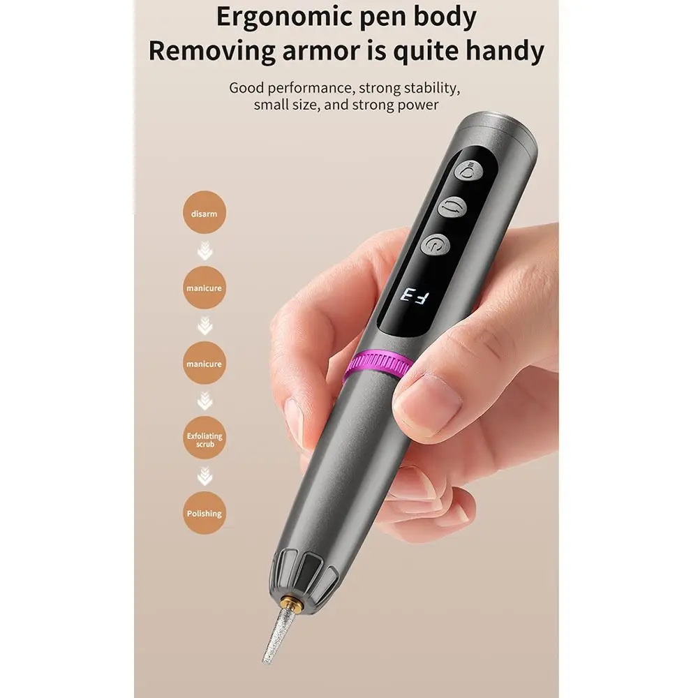 Low Noise Electric Nail Drill Pen-Style Multiple Grinding Heads Nail Drill Machine 3 Modes Adjustable Multi-functional