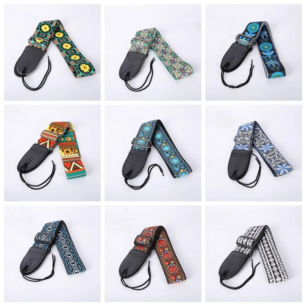 Colorful Printed Guitar Strap Adjustable Ethnic Style Guitar Crossbody Strap Guitar Accessories Widening Ukulele Straps Belt