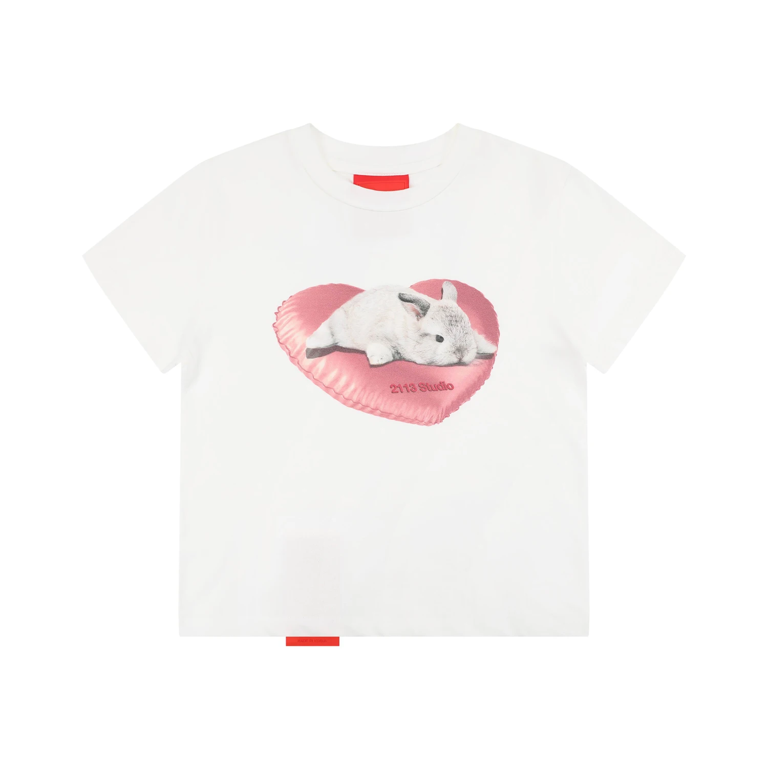 

Cute Lazy Rabbit Crop Top ort Sve round Neline Sweatirt Korean Sle Printed Cotton Summer T-irt for Young Women