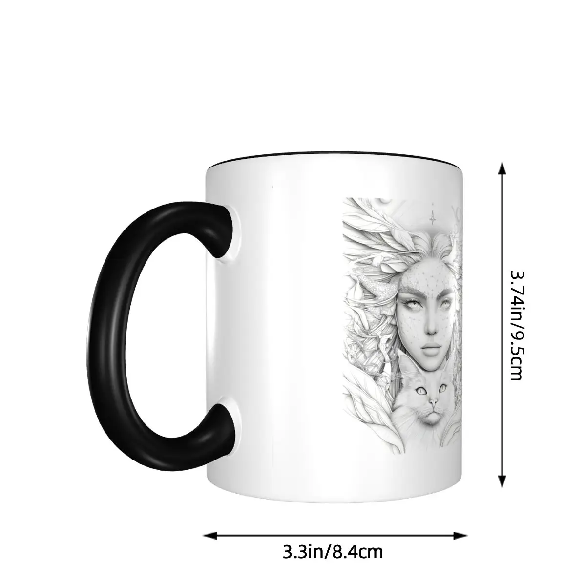 Celestial Goddess And Mystic Cat Ethereal Line Art Mug Funny Ceramic Coffee Cups Tea Mugs Milk Cup Drinkware Gifts for Friends