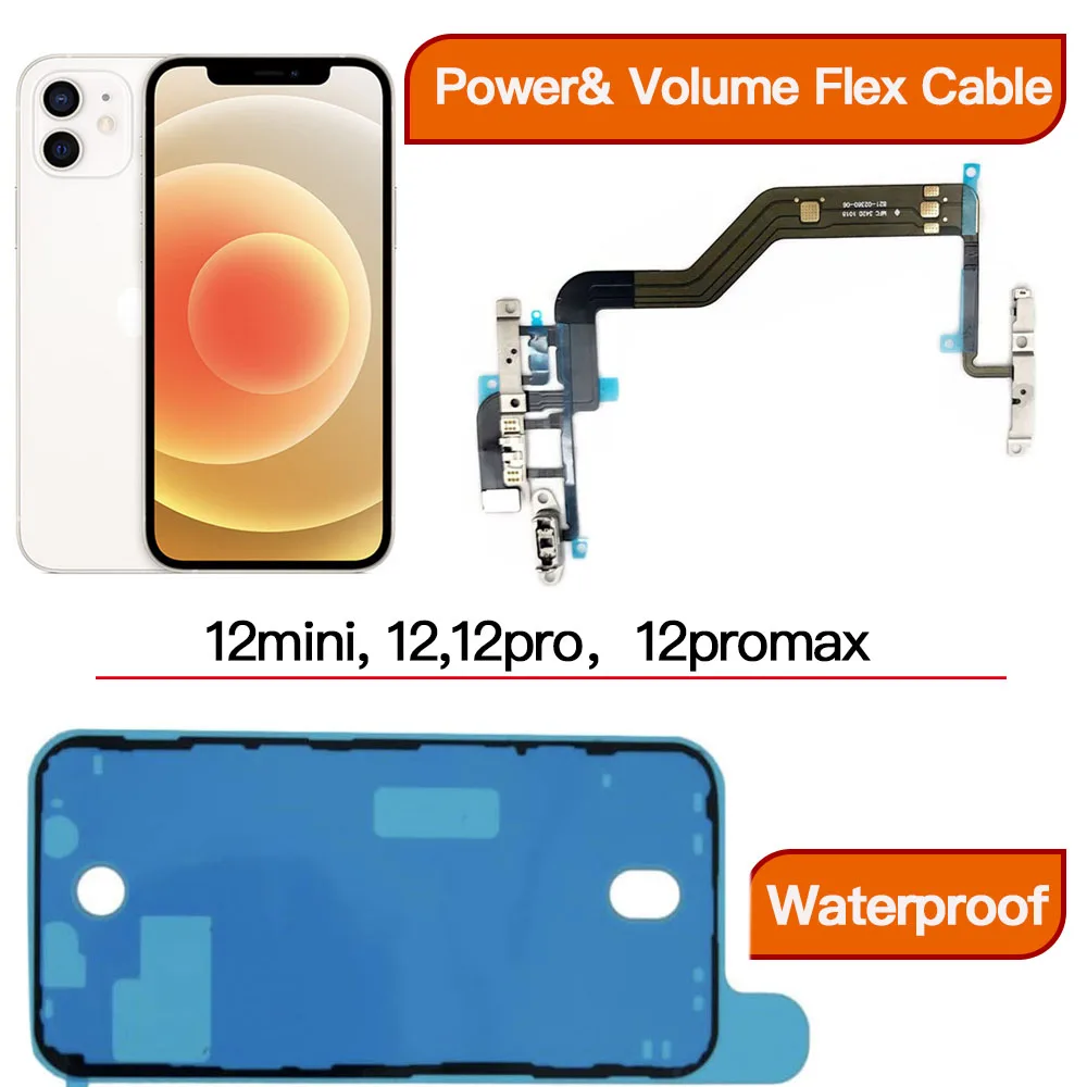 Power Volume Button Flex Cable  for iPhone 12 Mini Pro Max Include Bracket And Waterproof Tape Replacement