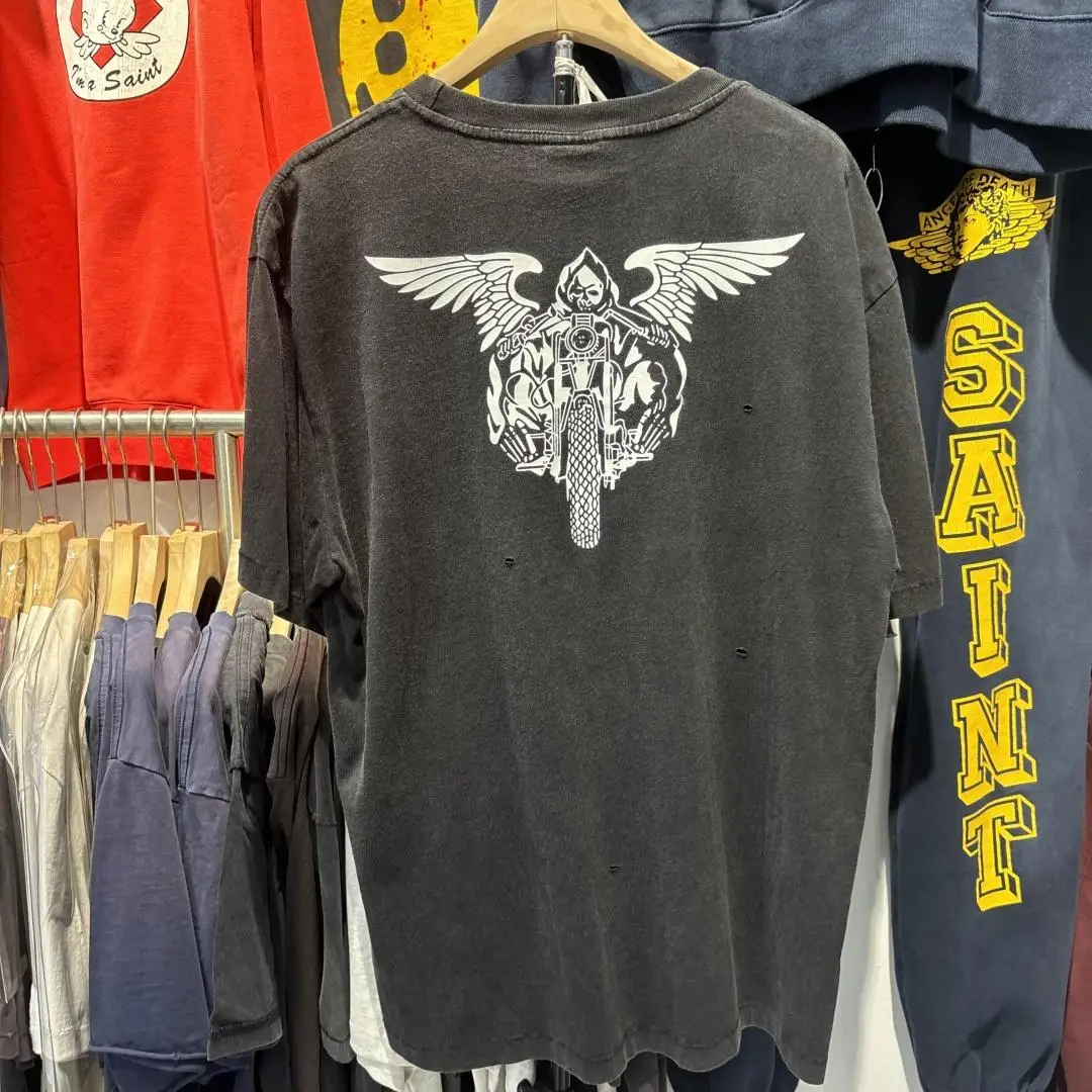 Retro Washed American High Street Short Sleeve T-Shirt Men's Youth Casual Breathable round Neck Print Tee Summer Fashion