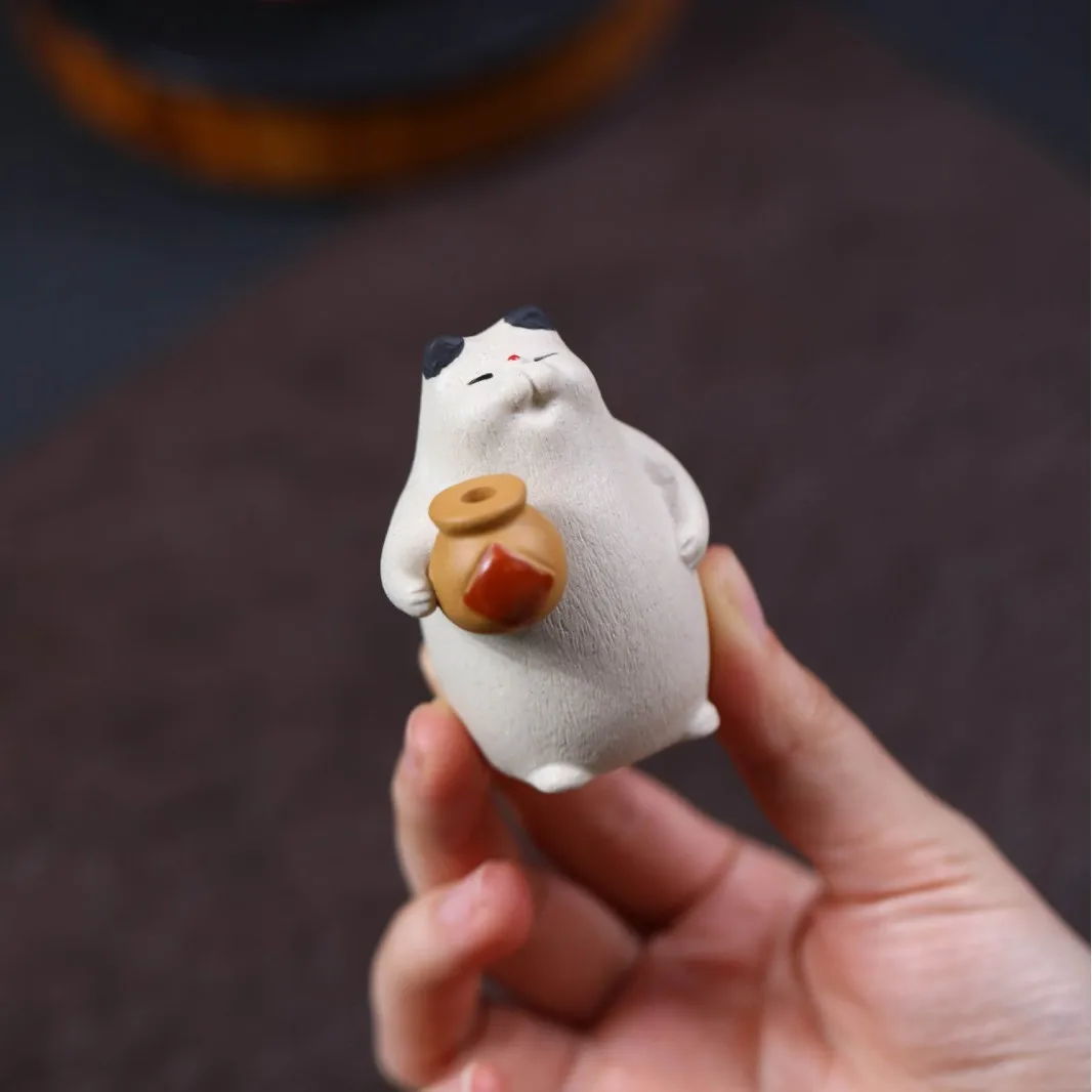 Yixing Purple Clay Pet, Creative Cute Little Incense Holder, Accessory, Fortune Cat Tea Table Decoration