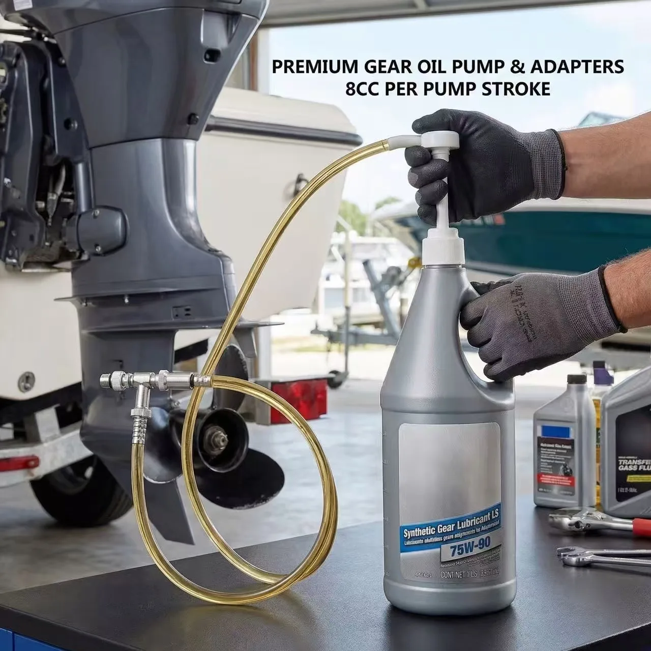 

Manual Press Lubricating Pump for Cars, Adapter Included, Multifunctional Gear Oil Pump for Standard Quart Bottles,