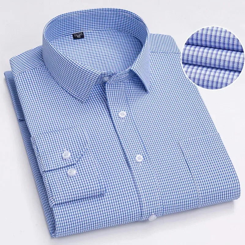 Long Sleeve Men's Business Casual Shirts Cotton Regular Fit Classic Plaid Striped Checked Purple Blue Work Social Dress Shirts