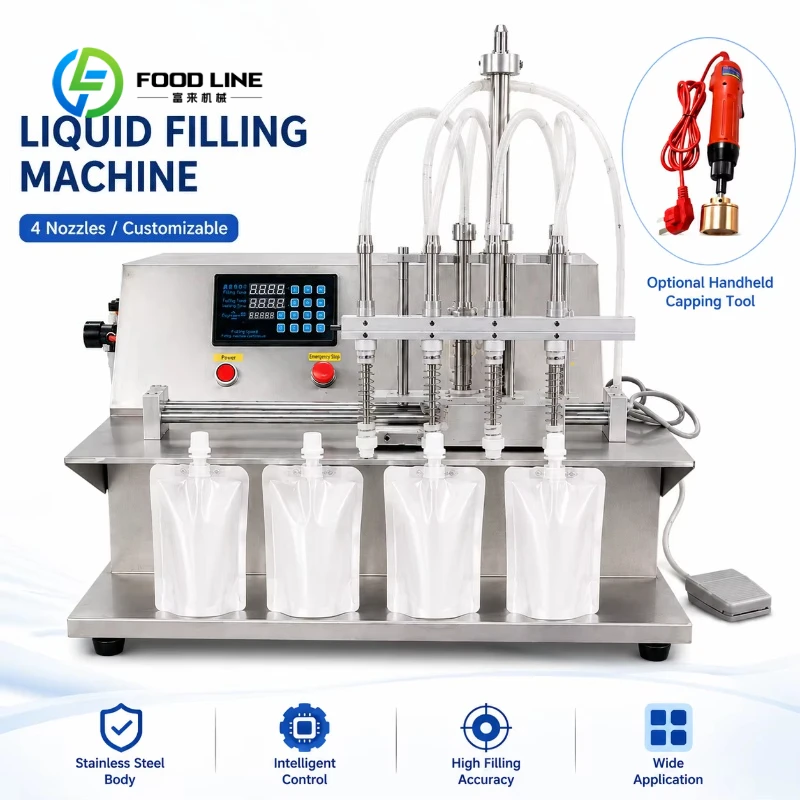 Customized Multi Head Liquid Filling Machine with Digital Control and Slide Rail for Beverage Pouch Packaging Liquid Filler