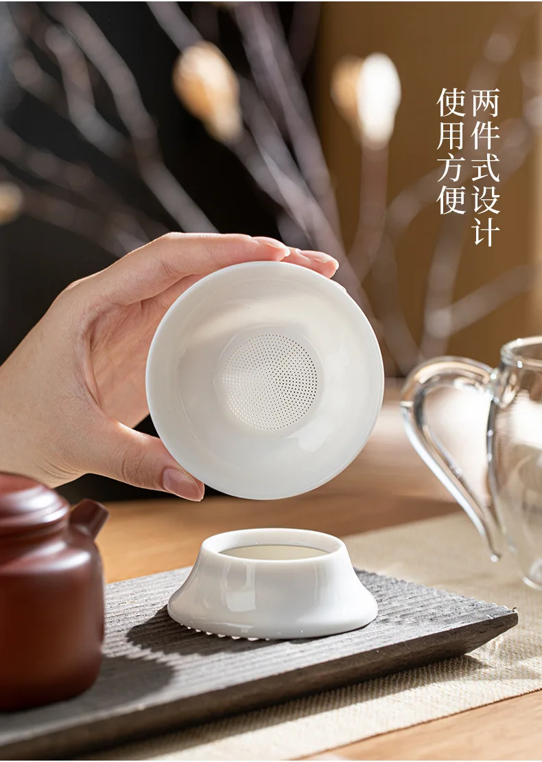 Lammfett-Jade-weißes Porzellan, All-in-One-Vollkeramik-Teefilter mit Löchern, Keramik-Teeset-Zubehör, Teefilter, Teekocher – Detail 10