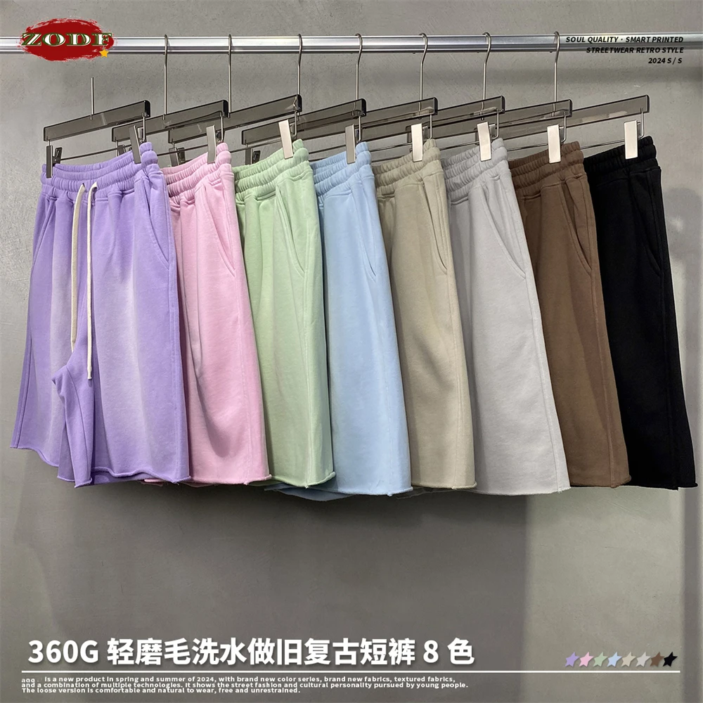 ZODF 2024 Spring Summer 360gsm Shorts For Men Women Unisex Loose Spray Dyeing Short Pants Brand Bottoms HY0767