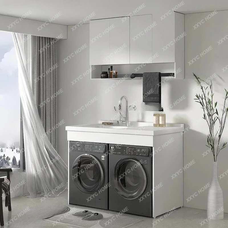 

Lsmall apartment double washing machine dryer integrated cabinet combination balcony laundry cabinet wash basin