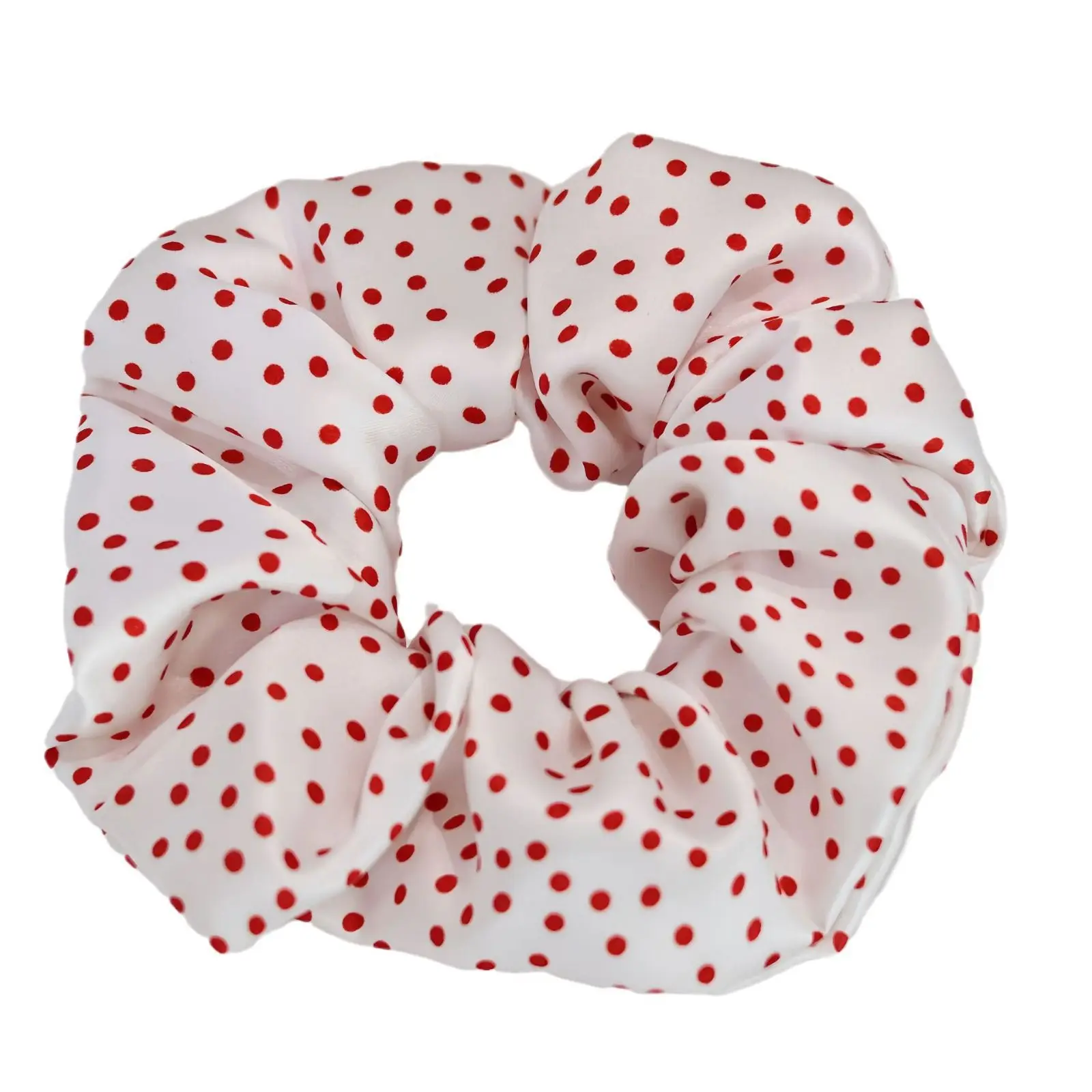 100% Pure Mulberry Silk Hair Scrunchie 19 Momme 6cm Wide White Red Polka Dot Print Elegant Accessory For Women Girls Daily Wear