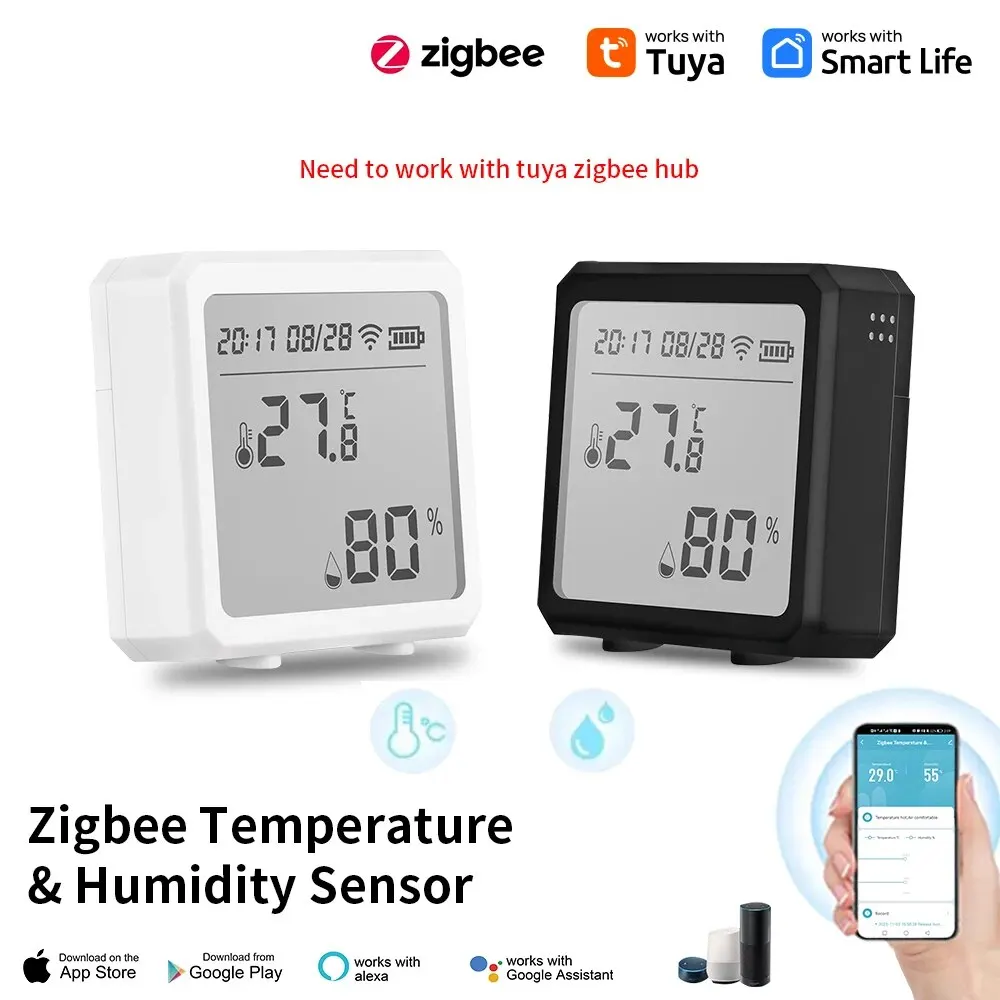 Tuya ZigBee Temperatur-und Feuchtigkeit sensor Smart Life Tuya Digital anzeige Wireless Thermometer Sensor Unterstützung Alexa Google