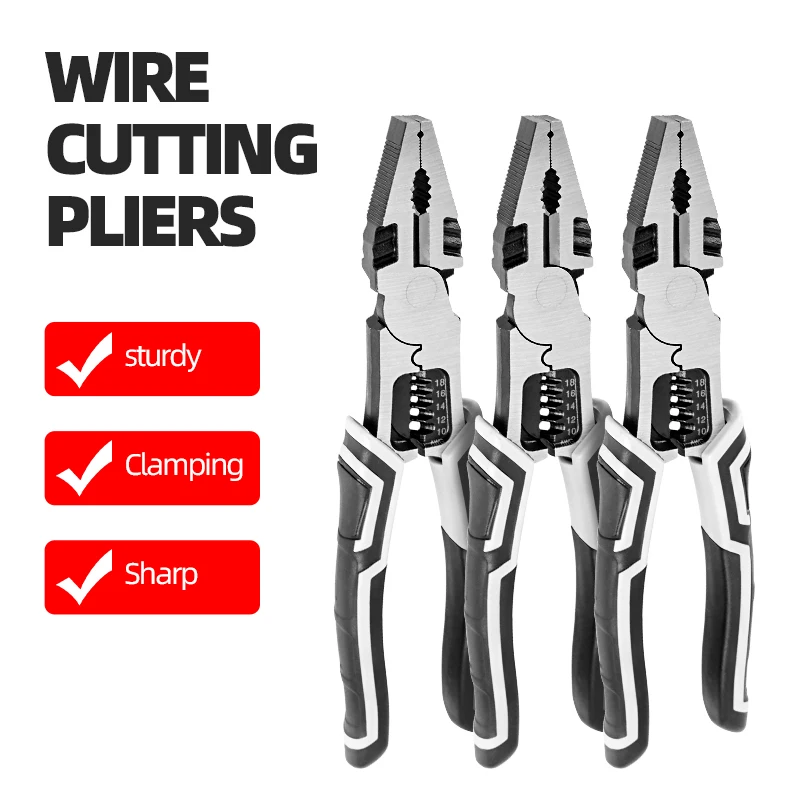 HUHAO Wire Pliers Stripping Pliers Electrician Multitool Sharp Large Opening Pliers Cutter Industrial Grade Professional Kit