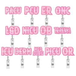 Pink Icu Acrylic Retractable Badge Reel For Nurse Doctor Medical Worker Rotating Crocodile Clip Id Badge Holder
