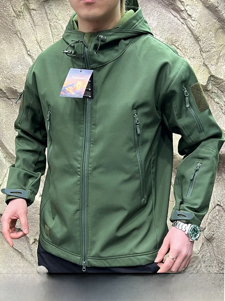 

High-End Men's Tactical Soft ell Jaet Fce Lined Windproof Waterproof Cosite Autumn Winter Outdoor Gear Hooded Zipper