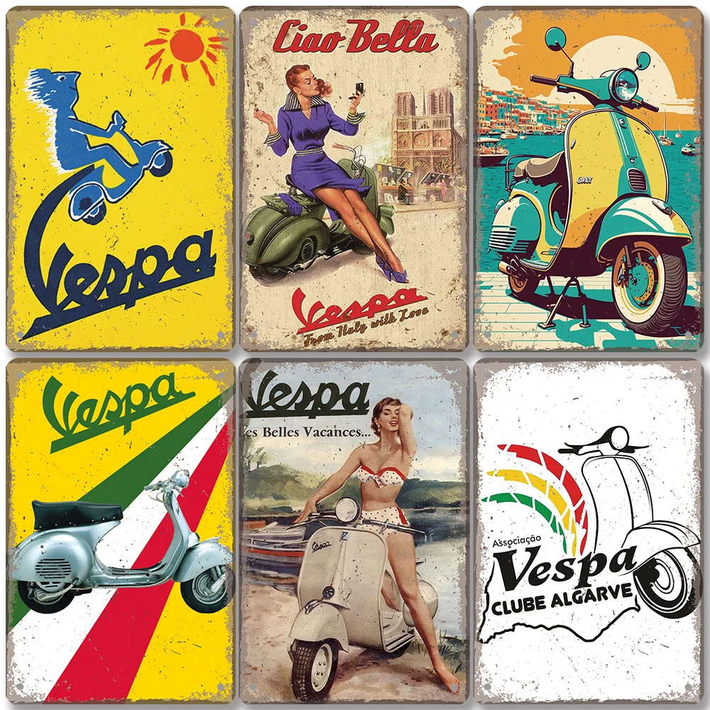

Motorcycle Poster Metal Tin Sign Retro Scooter Pin Up Girls Metal Plates Wall Art Decor for Garage Club Bar Pub Home