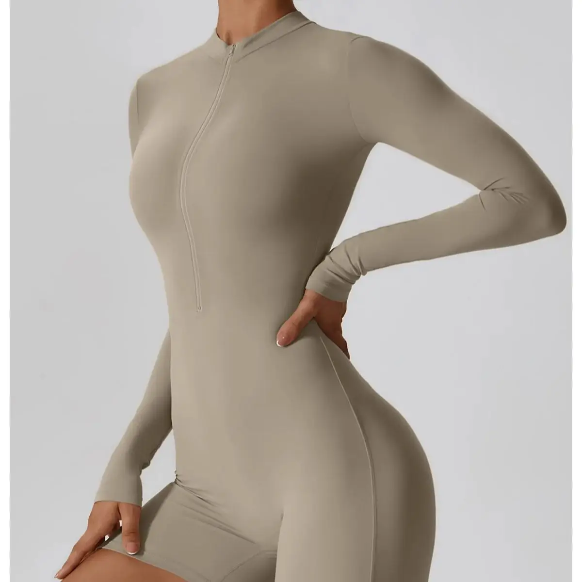 

Summer Zipper Workout Jumpsuit Sports Overalls Women Gym Clothing Running Suits Gym Tracksuit ShortHigh Elastic Long Sleeve Set