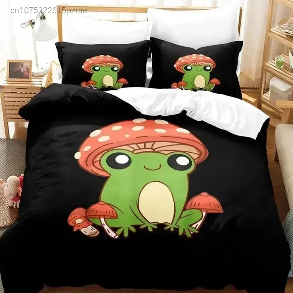 Top Cartoon Cottagecore Frog Mushroom 3D Bedding Set Duvet Cover Quilt Cover Pillowcase Comforter King Queen Size Boys Adult