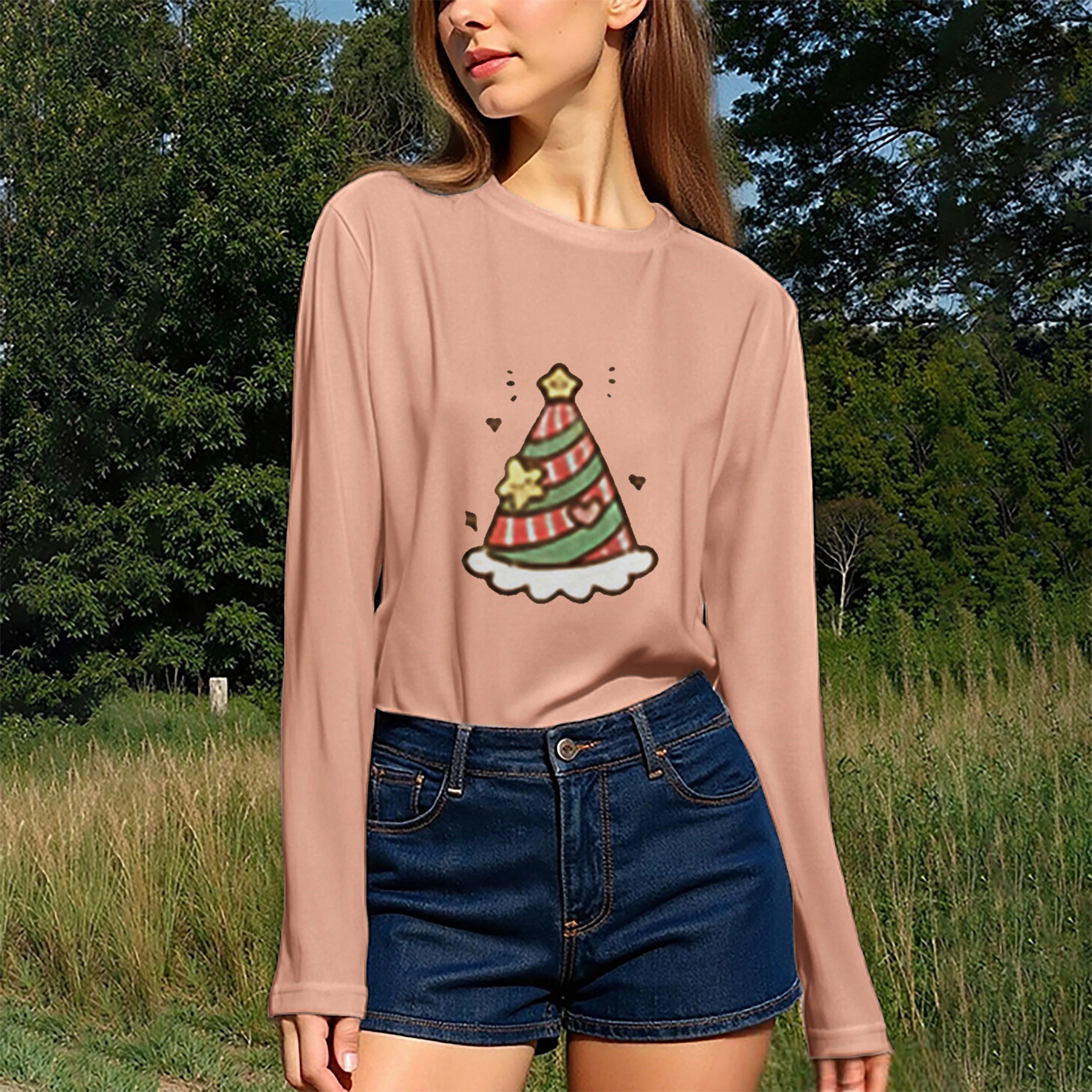 تي شيرت نسائي كاجوال برقبة دائرية وأكمام طويلة مناسب لجميع أنواع وأنماط الجسم وسهل المطابقة للارتداء اليومي. #4