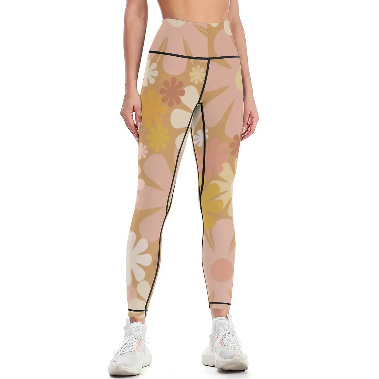 Mallas deportivas con estampado Floral para mujer, Leggings de estilo Retro de los años 60 y 70, color rosa malva ocre, para gimnasio