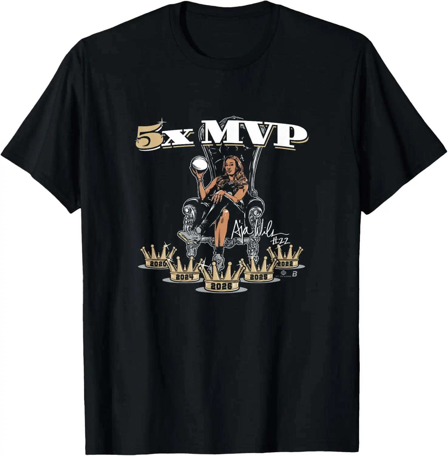 A'ja Wilson 5X MVP - Las Vegas Women's Basketball T-Shirt Breathable, heavyweight pure cotton short-sleeve top—stylish, plus-size, and suitable for year-round wear with a sporty, casual vibe