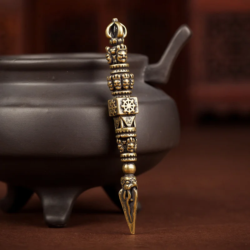 Pure Copper Tibetan Tantric Demon-Slaying Vajra Keychain Pendant Personality Six Paths of Reincarnation Vajra Ritual Instrument