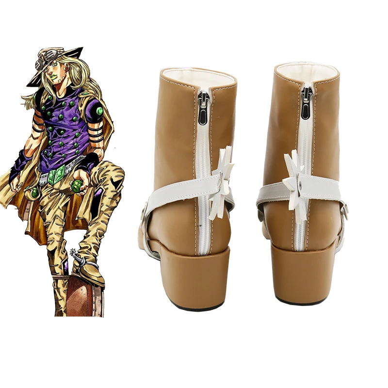 Chaussures de Cosplay Gyro Zeppeli, bottes marron mi-mollet, accessoires de Costume de fête de carnaval d'halloween pour adultes