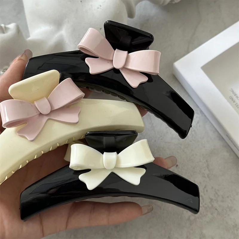 

New Sweet Bowknot Hair Claw Clips Large Plain Color Geometric Ponytail Shark Clip Clamps Grab Girls Women Hair Accessories