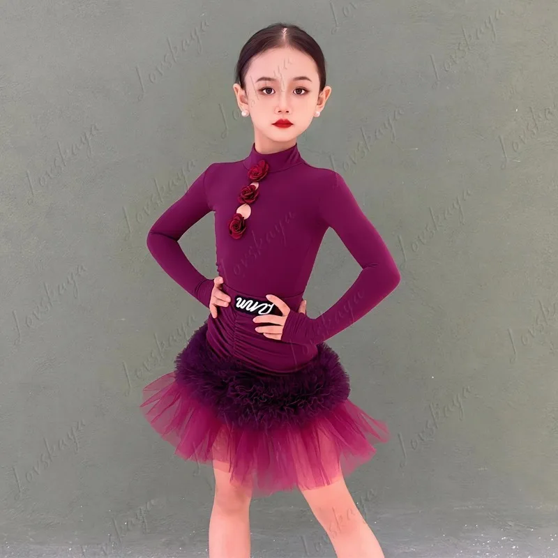 

Костюм для латинских танцев для девочек — осенне-зимний наряд для латинских танцев для девочек, тренировочный костюм для латинских танцев с длинными рукавами