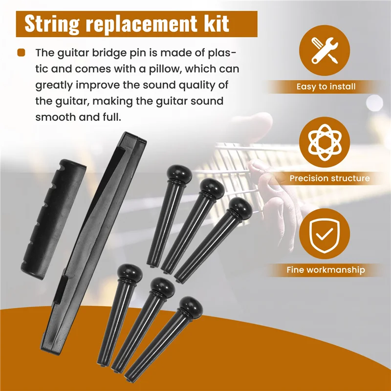 YHOLI-10 مجموعة أوتاد سلسلة الجيتار استبدال أجزاء دبابيس جسر الجيتار الصوتية مع جسر الجيتار السرج الجوز أطقم أدوات أسود