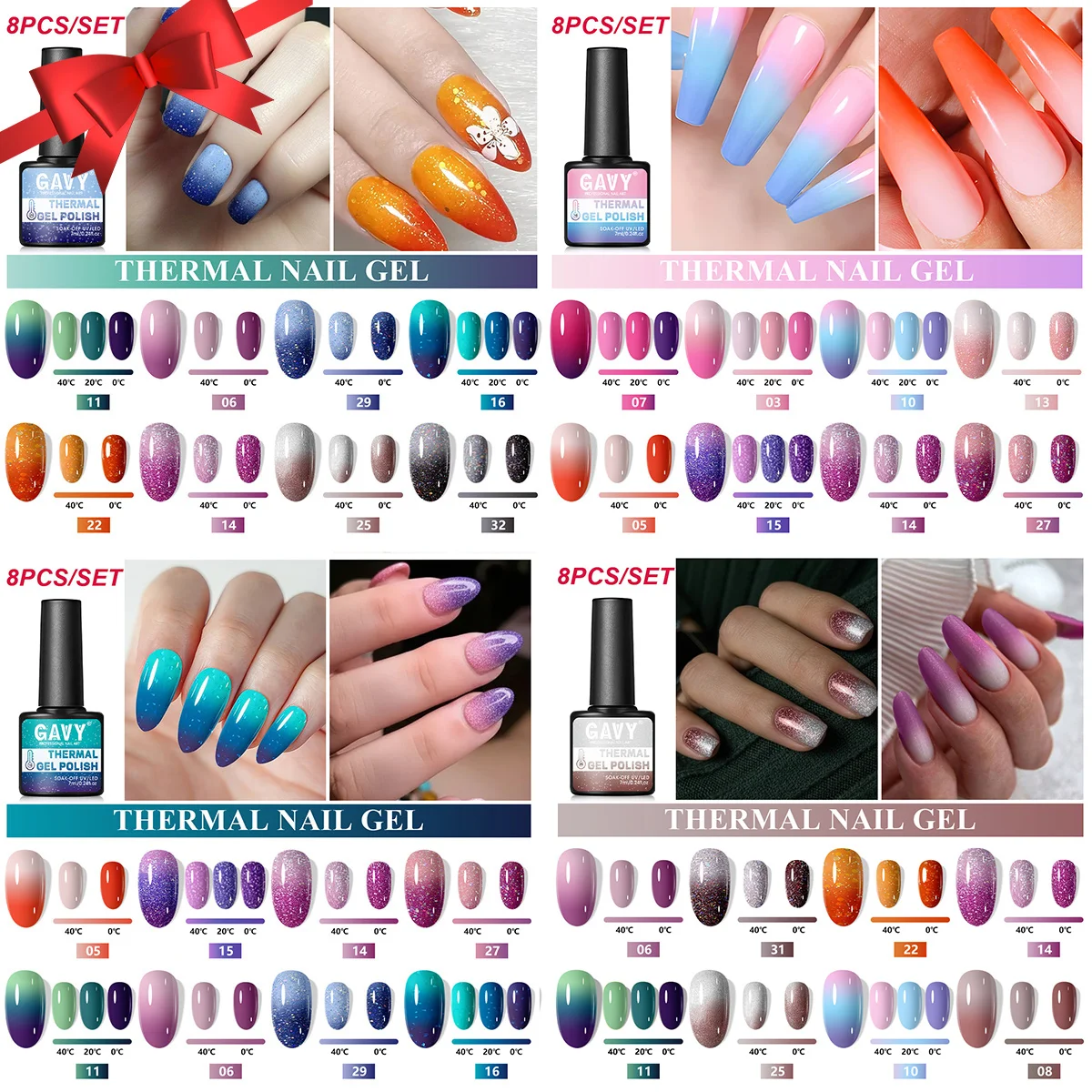 

8Pcs Thermal Color Changing Gel Nail Polish Set Temperature Mood Gradient Shades Soak Off UV LED Long Lasting Manicure Kit