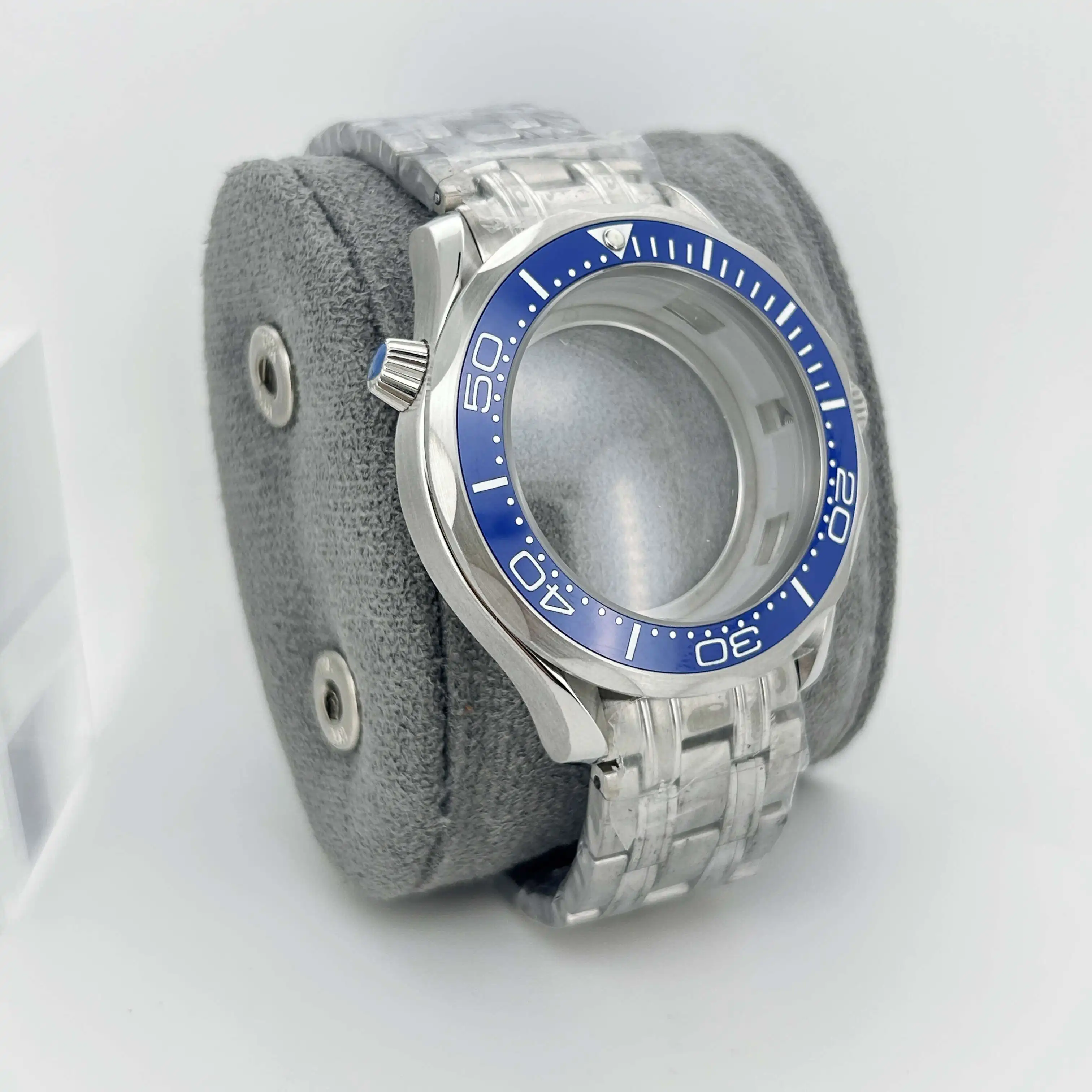 42 مللي متر الفضة حاوية من الفولاذ المقاوم للصدأ الزجاج المعدني صالح ل Omg الحصين 300 NH34 NH35 NH36 الرياضة مقاوم للماء الرجال حالة سوار فولاذي