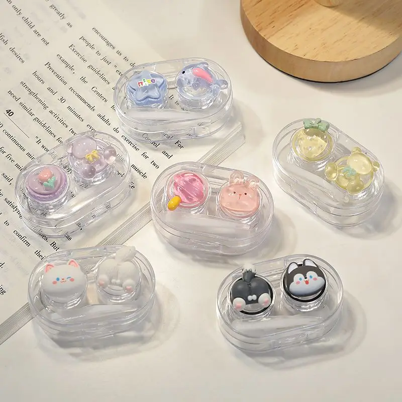 1pcs Cosmetic Contact Lens Box Cute Animal Box Clip Pliers Portable Contact Lens Case Women Girls Travel Lens Case Fast Shipping