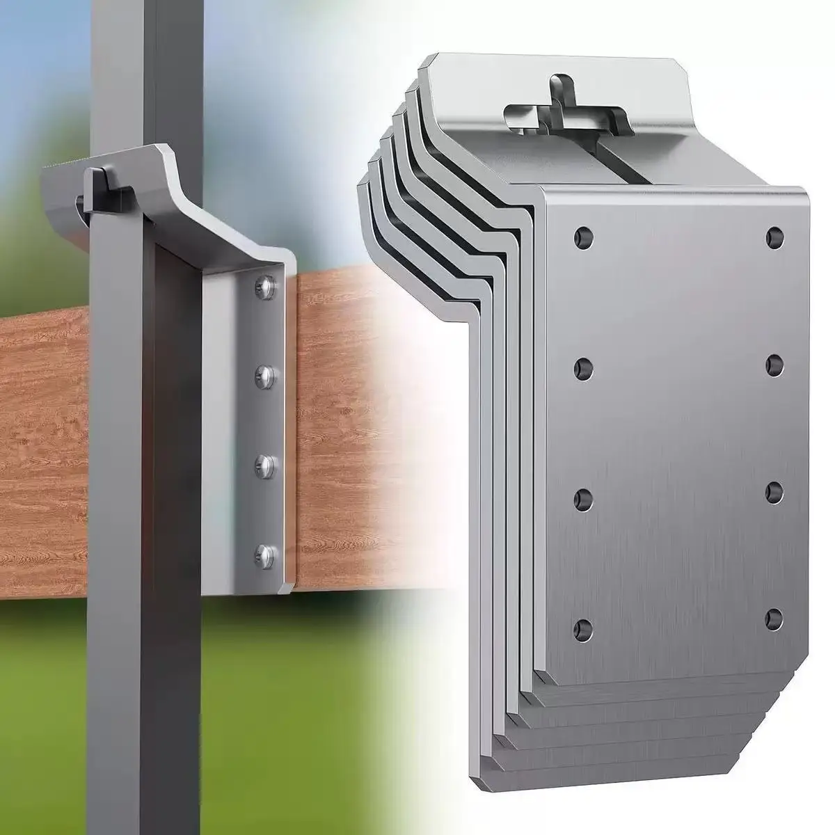 6Pcs Heavy‑Duty Steel Fence Bracket Rust‑Proof Fence Panel Mounting Bracket for Wood Fence & Metal Post Outdoor Garden Hardware