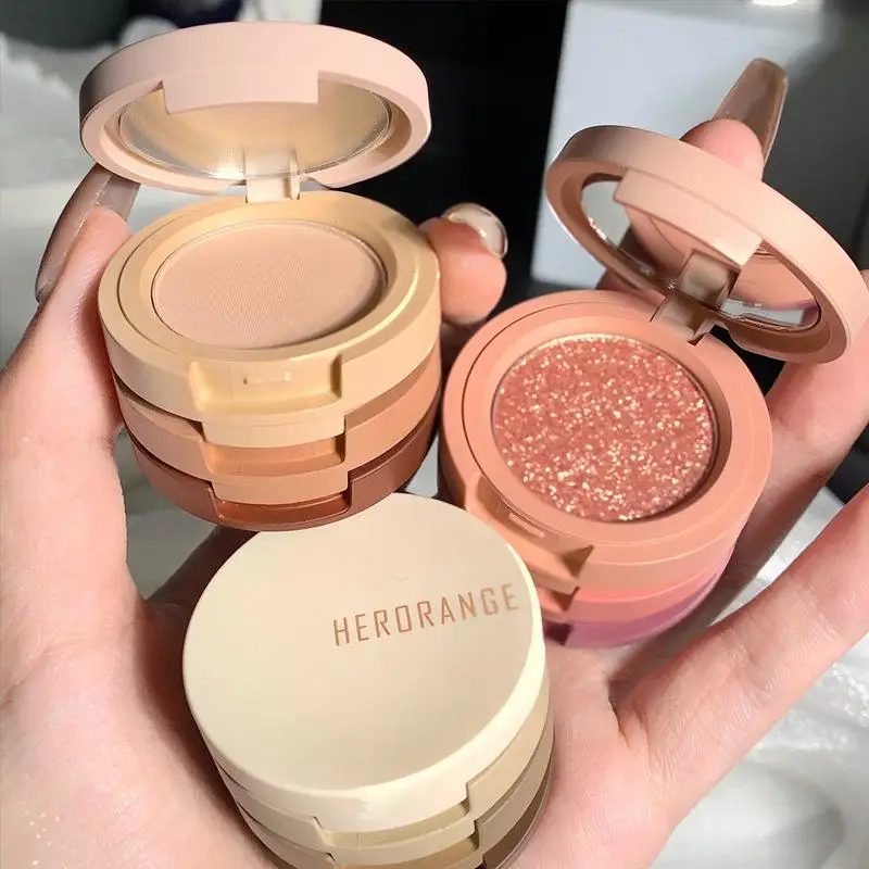 HERORANGE-paleta de rubor de contorno de sombra de ojos Tri Color, acabado mate, larga duración, no se decolora, Maquillaje facial multiusos para mujer