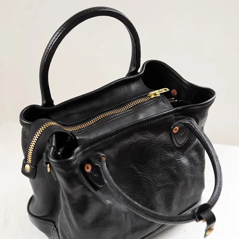 PNDME casual high quality genuine leather women\'s black handbag fashion luxury real cowhide female shoulder crossbody bag