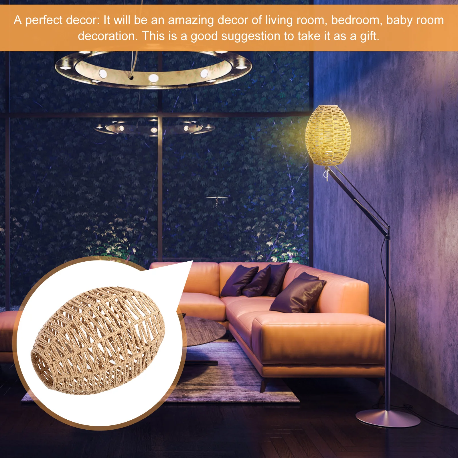 

Woven Lamp Shade Handmade Imitation Rope Pendant Light Cover For Living Room Bedroom Baby Room Decor Hanging Lighting Fixture